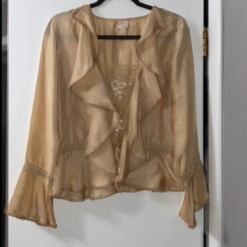 Plenty by Tracy Reece 100 percent silk embroidered sheer boho blouse size Small